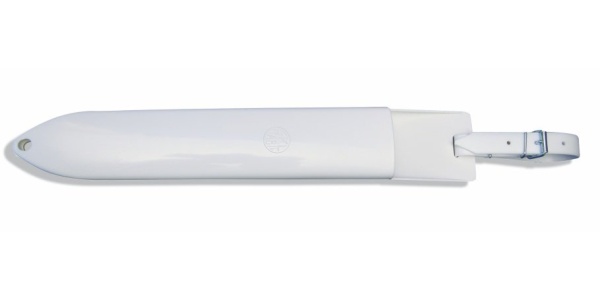 Bílé plastové pouzdro na nůž s řemínkem