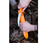 Nůž na vnitřnosti s částečně zubatým ostřím, oranžový,  v délce 15 cm