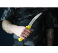 Lovecký nůž v délce 15 cm a žlutou barvou rukojeti