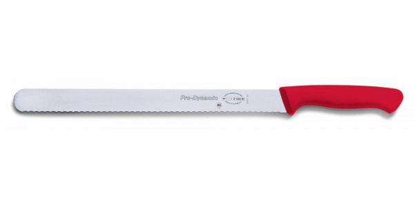 Nářezový nůž s vlnitým výbrusem, červený v délce 30 cm