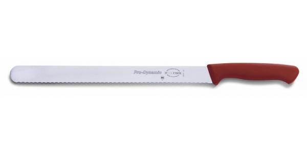 Nářezový nůž s vlnitým výbrusem, hnědý v délce 30 cm
