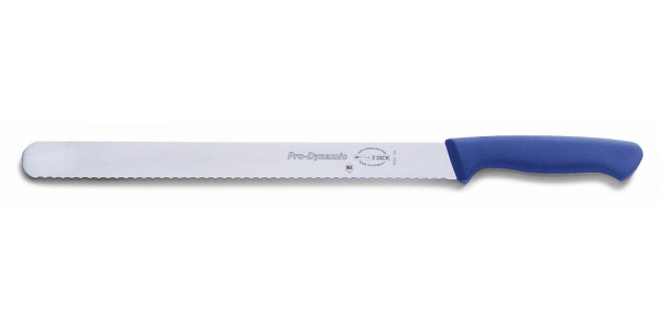 Nářezový nůž s vlnitým výbrusem, modrý v délce 30 cm
