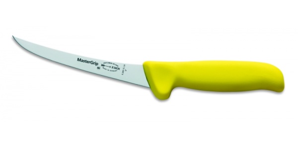 Speciální vykosťovací nůž se zahn. čepelí, světle žlutý, neohebný v délce 15 cm