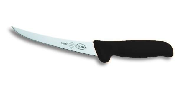 Speciální vykosťovací nůž se zahnutou čepelí, poloohebný,černý v délce 13 cm