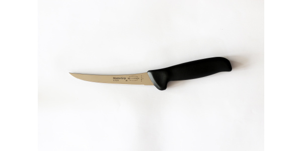 Speciální vykosťovací nůž se zahnutou čepelí poloohebný černý v délce 15 cm