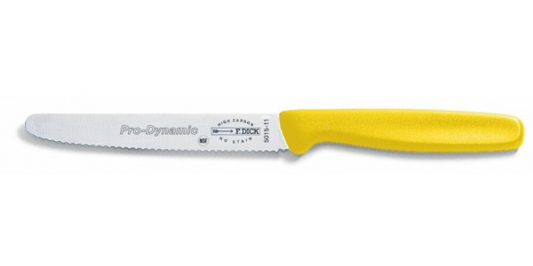 Víceúčelový nůž s vlnitým výbrusem, žlutý v délce  11 cm