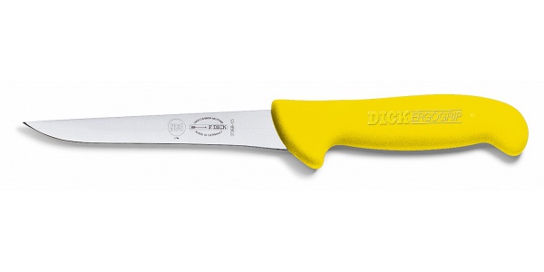 Vykosťovací nůž s úzkou čepelí, žlutý v délce 15 cm