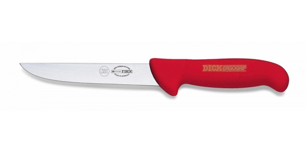 Vykosťovací nůž se širokou čepelí, červený v délce 13 cm