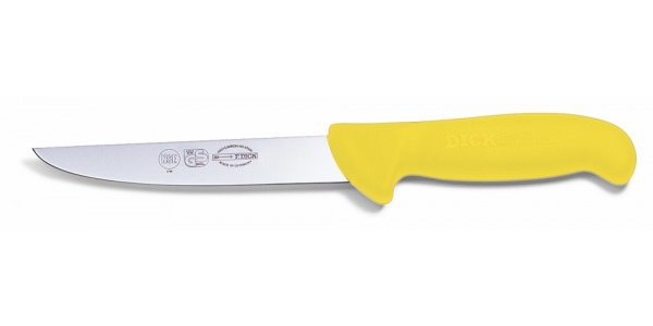 Vykosťovací nůž se širokou čepelí, žlutý v délce 13 cm