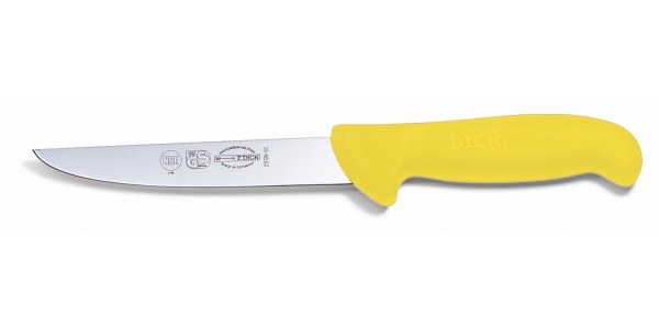 Vykosťovací nůž se širokou čepelí, žlutý v délce 15 cm