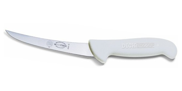 Vykosťovací nůž se zahnutou čepelí, neohebný, bílý v délce 15 cm