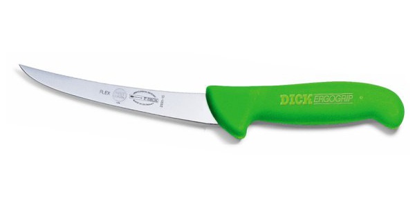 Vykosťovací nůž se zahnutou čepelí, ohebný, zelený v délce 13 cm