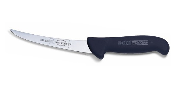 Vykosťovací nůž se zahnutou čepelí, poloohebný, černý v délce 15 cm